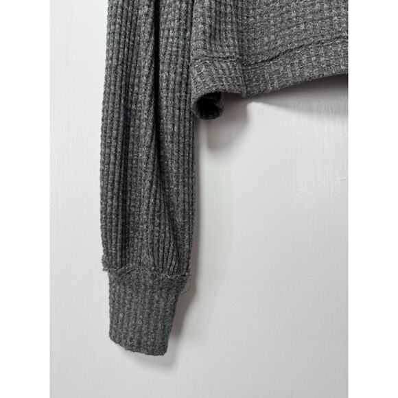 Free People Gray Cowl Neck Cotton Blend Long Sleeve Knit Crop Top Size Small - Picture 5 of 7